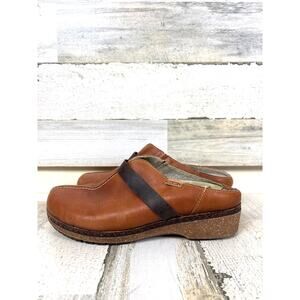 PIKOLINOS Womens 8 Tan Leather Granada Slip On Cork Platform Heeled Clogs Spain